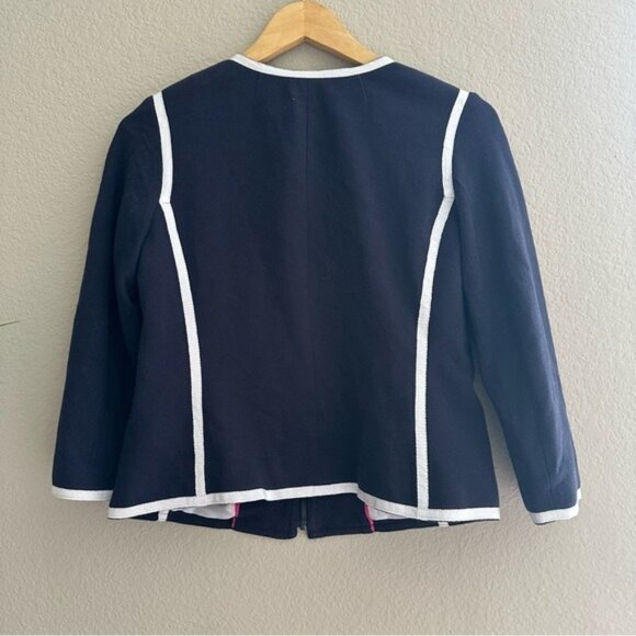 Crown & Ivy Navy White Trim Cropped Blazer Jacket NWT Size Small Preppy Chic - Picture 3 of 7